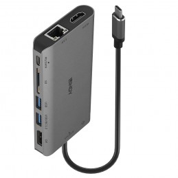 Lindy 43323 replicatore di porte e docking station per notebook Cablato USB 3.2 Gen 1 (3.1 Gen 1) Type-C Nero, Grigio