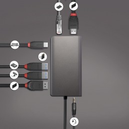 Lindy 43323 replicatore di porte e docking station per notebook Cablato USB 3.2 Gen 1 (3.1 Gen 1) Type-C Nero, Grigio