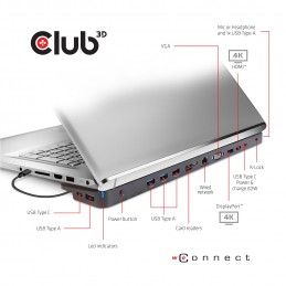 CLUB3D CSV-1564W100 replicatore di porte e docking station per notebook USB 3.2 Gen 1 (3.1 Gen 1) Type-C Nero