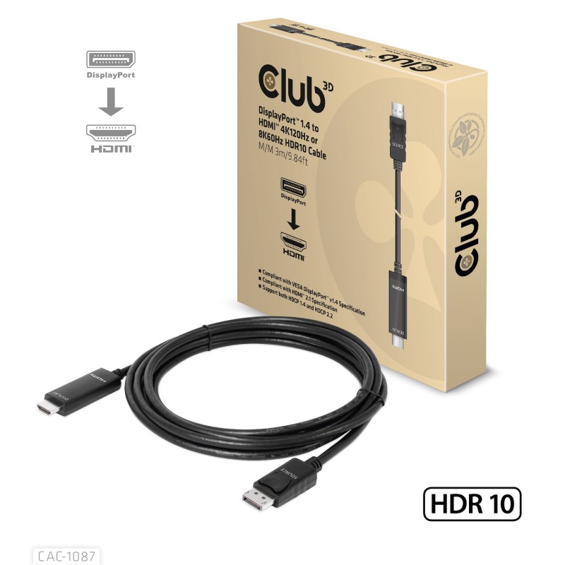 CLUB3D CAC-1087 cavo e adattatore video 3 m DisplayPort HDMI Nero CLUB3D CAC-1087 cavo e adattatore video 3 m DisplayPort HDMI Nero
