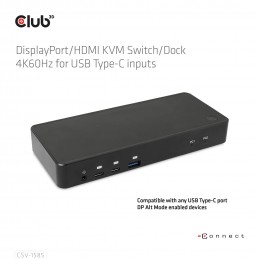 CLUB3D DisplayPort HDMI KVM Switch Dock 4K60Hz For USB Type-C inputs