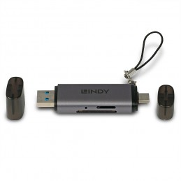 Lindy 43335 lettore di schede USB 3.2 Gen 1 (3.1 Gen 1) Type-A Type-C Nero, Grigio
