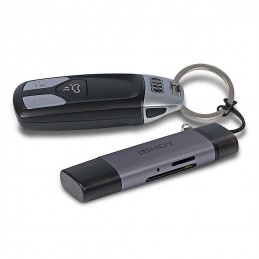 Lindy 43335 lettore di schede USB 3.2 Gen 1 (3.1 Gen 1) Type-A Type-C Nero, Grigio