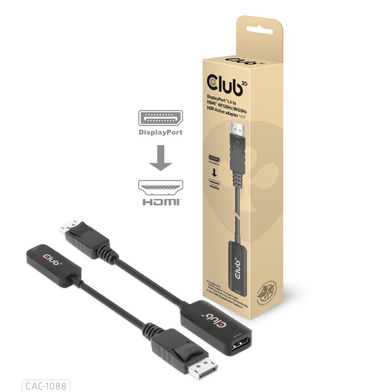 CLUB3D CAC-1088 cavo e adattatore video 0,21 m DisplayPort HDMI Nero CLUB3D CAC-1088 cavo e adattatore video 0,21 m DisplayPort HDMI Nero