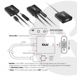 CLUB3D CAC-1302 cavo e adattatore video 0,5 m HDMI tipo A (Standard) VGA (D-Sub) Nero