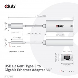CLUB3D CAC-1519 adattatore per inversione del genere dei cavi USB-C RJ-45 Bianco