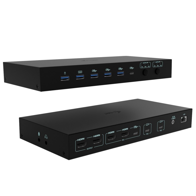 i-tec USB-C KVM Dock PRO for Three Hosts, Dual Video, with 2x Power Delivery, max 92W