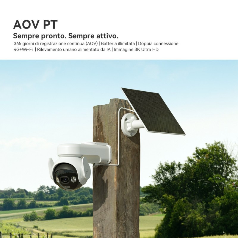 Imou AOV PT 4G 5MP - Telecamera da esterno 4G e Wifi Motorizzata con pannello solare. Tecnologia AOV per registrazione 24 7 .