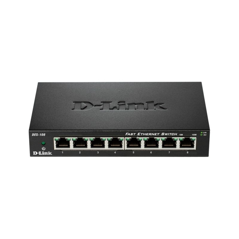 D-Link DES-108 switch di rete Non gestito Fast Ethernet (10 100) Nero