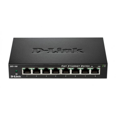 D-Link DES-108 switch di rete Non gestito Fast Ethernet (10 100) Nero