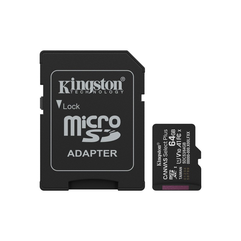 Kingston Technology 64GB microSDXC Canvas Select Plus Gen3 100MB s A1 (Adattatore SD incluso)