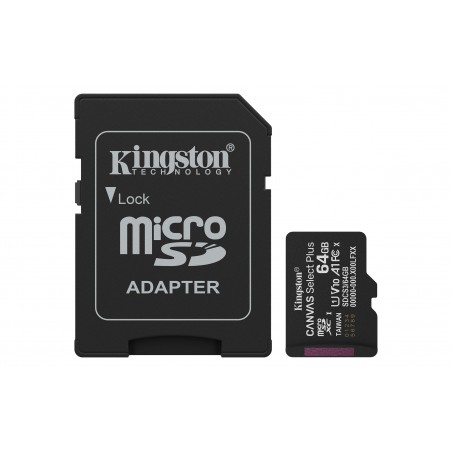 Kingston Technology 64GB microSDXC Canvas Select Plus Gen3 100MB s A1 (Adattatore SD incluso)