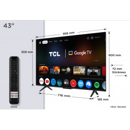 TCL P7K Serie Smart TV QLED 4K 43" 43P7K, Dolby Vision - Atmos, HDR10+, Google TV