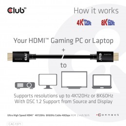 CLUB3D Ultra High Speed HDMI 4K120Hz, 8K60Hz Certified Cable 48Gbps M M 1 m 3.28 ft