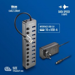 NGS IHUB 10 USB 3.2 Gen 1 (3.1 Gen 1) Type-A 5000 Mbit s Nero